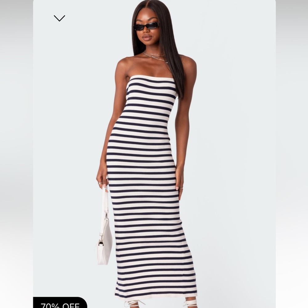 NAVY BLUE AND WHITE MAXI DRESS